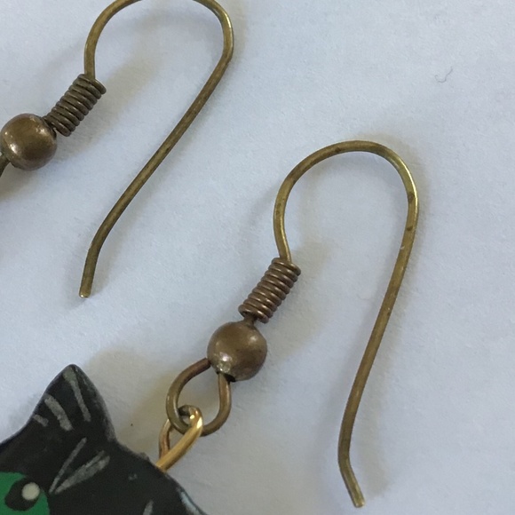 Vintage Cat Earrings Hand Painted Wood Feline Kitty - Picture 9 of 13